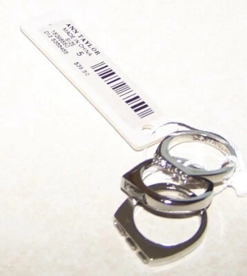 NWT NEW $39.50 Ann Taylor set (3 stackable rings) size 5 silver tone w/ crystals - Image 1 of 3