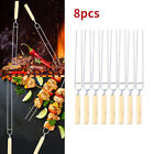 8 Pcs BBQ Skewer Stainless Steel Double Prongs Barbecue Shish Kebab Wooden Hands