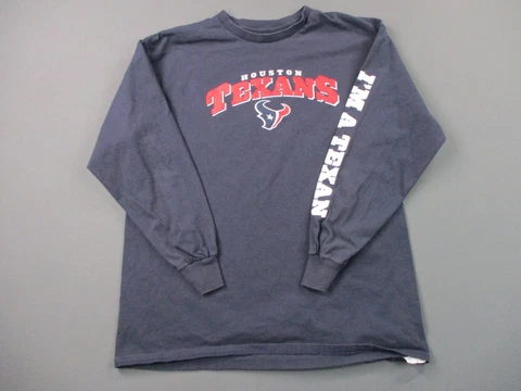 Houston Texans Shirt Mens Large Blue Crew Neck Long Sleeve Graphic NFL Football Cover