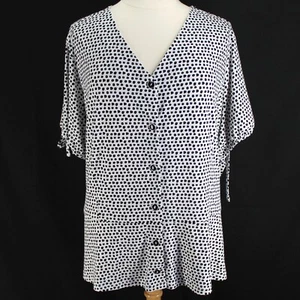 Top Susan Graver Peplum para mujer talla 5X blanco punto negro manga corta tejido líquido - Imagen 1 de 7