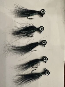 Moon Tail Walleye Bucktail Hair Jig 5 Per Pack 3/8 Oz. Balck W/ Flash - Picture 1 of 2