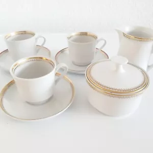 Kaffee Geschirr Set Tassen Untertassen Porzellan Geschirr Set Weiss Gold Dekor - Bild 1 von 13