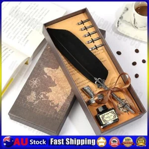 Retro Calligraphy Feather Dip Pen Writing Ink Bottle Set Stationery Quill - Picture 1 of 7