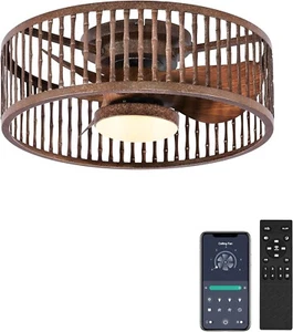 Coolbull Ceiling Fan Light Remote Control 20 Inch Farmhouse Caged J150 Fandelier - Picture 1 of 7