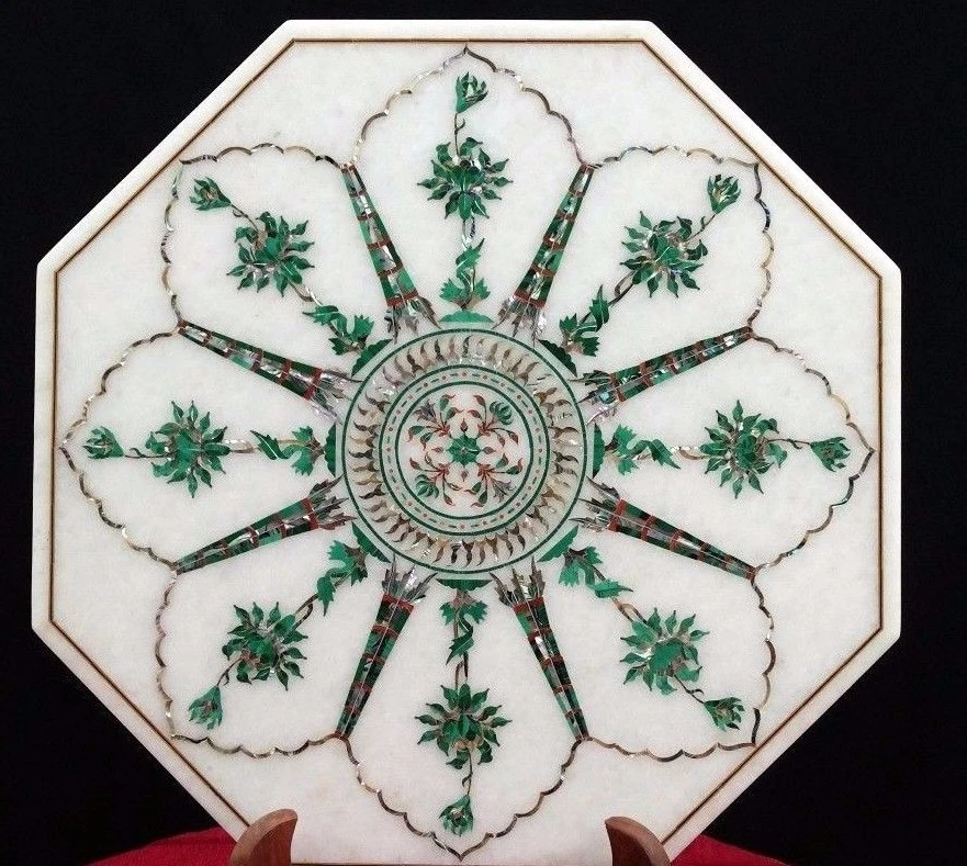18" Marble Side end Table Top Inlay Pietra dura Malachite Inlay Work - Image 1 of 1