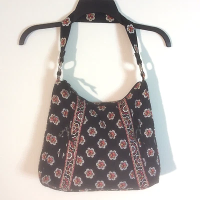 VERA BRADLEY Black Quilted Floral Shoulder Bag Top Zip Purse Adjustable Strap - Image 1 of 4