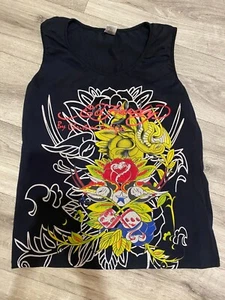 ED HARDY BY CHRISTIAN AUDIGIER EMBELLISHED TOP BLACK 2 SIDED SIZE L - Picture 1 of 13