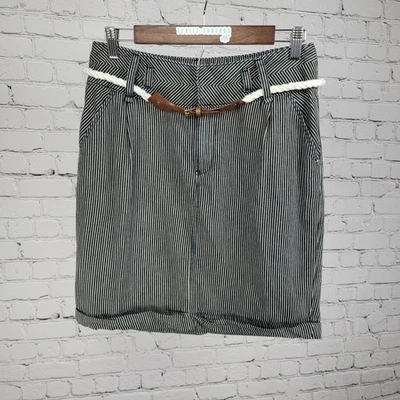 Falda corta plisada con cinturón 100 % algodón azul marino ETT Twa Anthropologie 8 Foto 1 de 4