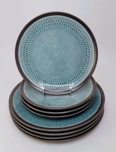 8 Pc Set Mikasa Maddox Teal Blue Earthenware (4) Dinner Plates (4) Salad Plates - Picture 1 of 4