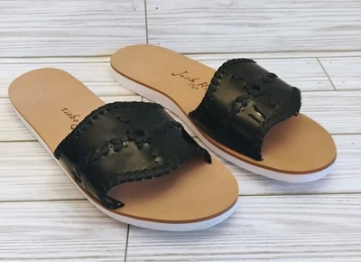 Jack Rogers Sandals Women's 9 Black Patent Leather Slides Slip On  Shoe Sanibel - Image 1 of 4