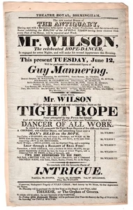 1821 Birmingham Spielzettel Tight Rope Dancer Mr Wilson Guy Mannering Theatre Royal - Bild 1 von 1