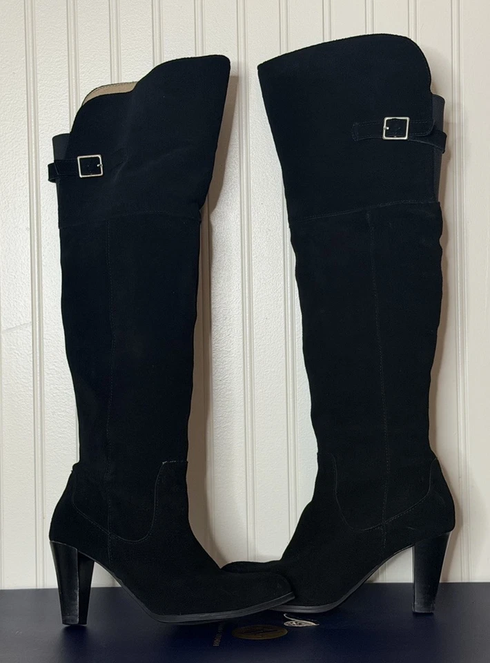 Черные замшевые кожаные сапоги Adrienne Vittadini Tarik на каблуке выше колена размер 6,5 M - Изображение 1 из 4