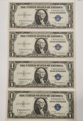 Lot of Four Consecutive 1935 A Silver Certificate Notes Unc $1.00 Bill - Image 1 of 2