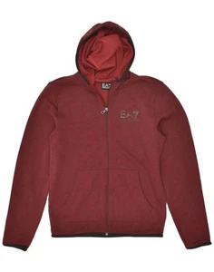 EMPORIO ARMANI Mens Zip Hoodie Sweater XS Maroon Cotton DI04 - Picture 1 of 5