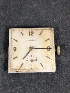Concord Watch Movement Vintage 17j Swiss 242f Works 14k Crown, Hands & Digits - Picture 1 of 8