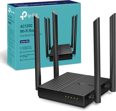 TP-Link AC1200 Dual-Band Gigabit Wi-Fi Router, Wi-Fi Speed (Archer C64) Black - Image 1 of 4