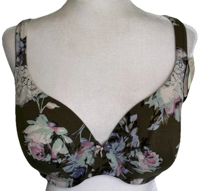 CACIQUE Sujetador Camiseta Algodón Estampado Floral Verde Con Aros Talla 38F Foto 1 de 4