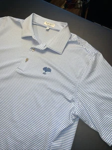 Petter Millar Large Summer Comfort Polo Golf Shirt Blue Stripe 1927 Crest - Picture 1 of 15