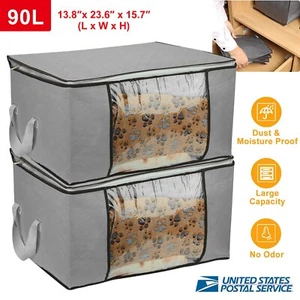 2PC Large Foldable Storage Bag Clothes Blanket Quilt Closet Organizer Box Zipper - Picture 1 of 24