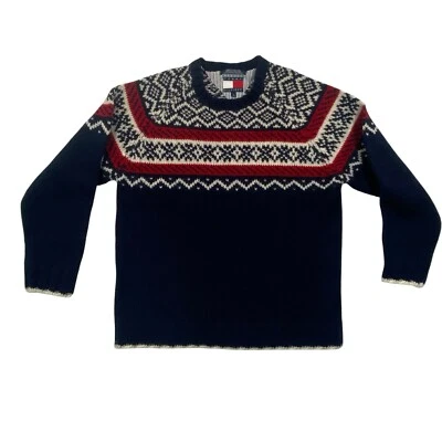 Tommy Hilfiger Sweater Mens Luxury Wool Blend Fair Isle Chunky Heavy Winter sz M - Image 1 of 4