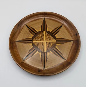 Beautiful Handmade Wooden Plate Starburst Design Inlay 8 Point Star 6.5" - Picture 1 of 4