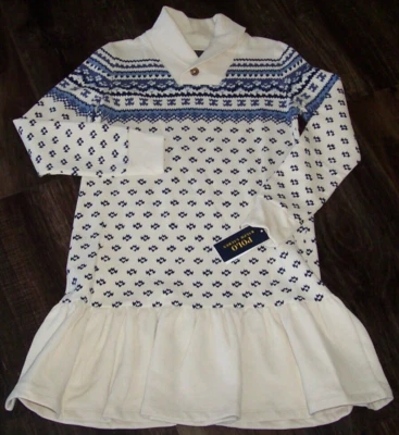 Nuevo con etiquetas Vestido Polo Ralph Lauren MARFIL/AZUL ISLA JUSTA POLAR Niñas L 12-14 QUERIDO Foto 1 de 4