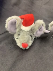 Vintage Ganz Gray Plush Christmas Merry Mouse Wearing Santa Hat From 1998 - Picture 1 of 15