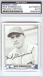 Nick Strincevich Autographed 1944 Play Ball Reprint Card Pirates PSA 83828065