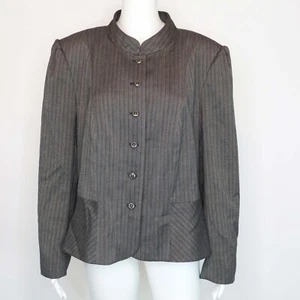 Lane Bryant Mandarin Collar Blazer Gray Pinstripe Career Jacket $90 Women's 18 - Picture 1 of 6