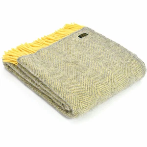 ALFOMBRA DE RODILLA TEXTIL TWEEDMILL Sofá de lana Manta ESPINA DE ARENQUE GRIS PLATA/LIMÓN - Imagen 1 de 12