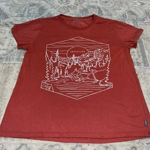 NWOT Eddie Bauer Womens Size Medium Mountain Camping Outdoor Print T-Shirt Brick - Picture 1 of 5