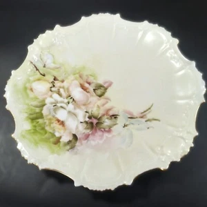Antique Limoges Cabinet Plate 8.5" Green Pink Roses Gilt Scalloped Edge Signed - Picture 1 of 9