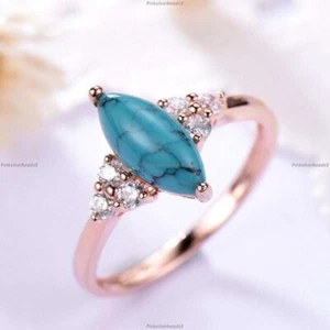 Turquoise Diamond Engagement Band Wedding Ring 14k Rose Gold Fine Jewelry - Picture 1 of 7