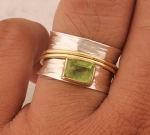 Green Peridot Gemstone 925 Sterling Silver Ring Handmade Jewelry Ring - Picture 1 of 9