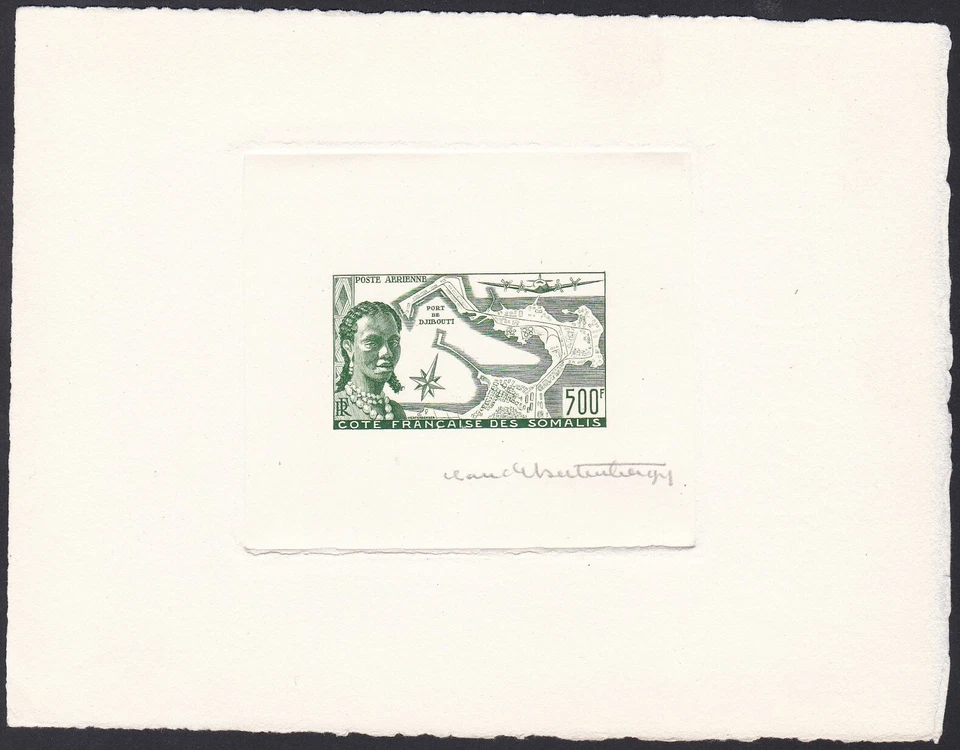 Somali Coast ScC20 Plane, Somali Woman, Djibouti Map, Signed Green Die Proof - Image 1 of 1