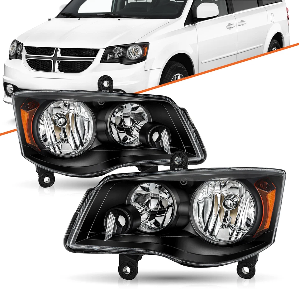 Par de faros negros para Dodge Grand Caravan 11-20 08-16 Chrysler Town&Country Foto 1 de 4