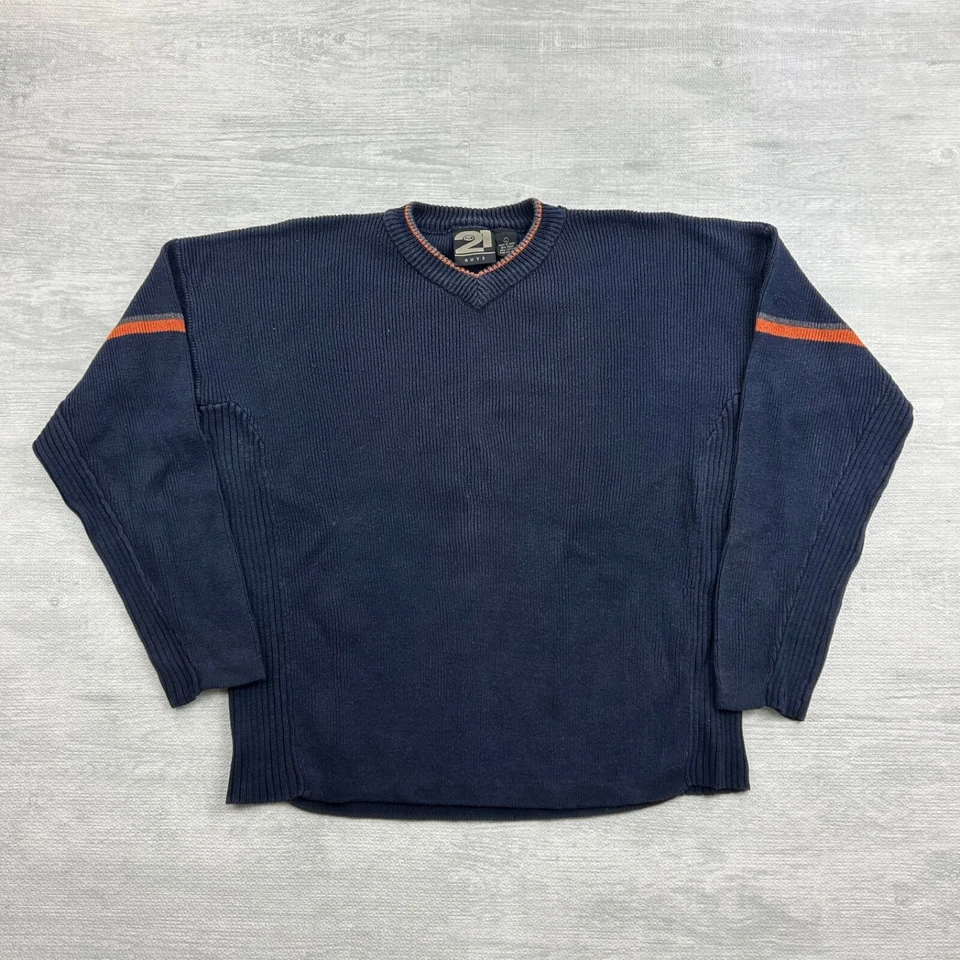 Винтажный свитер 90-х Rue 21 размер большой темно-синий ребристый пуловер в полоску богемное - Изображение 1 из 4