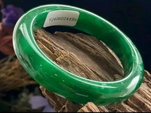 50mmCertificate Grade A Myanmar Natural Icy Green Jadeite Jade Bangle Bracelet - Picture 1 of 4