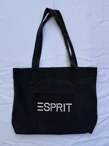 Vintage ESPRIT große Baumwoll-Schultertasche mit Logo auf Fronttasche - schwarz - Bild 1 von 12