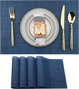 Navy Blue Placemats, 4-Pack Washable Vinyl, Heat Resistant, 17X12" - Picture 1 of 12