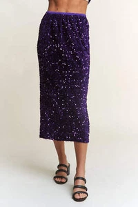 B Mirza collections J.NNA Sequin Back Slit Midi Skirt - Picture 1 of 6