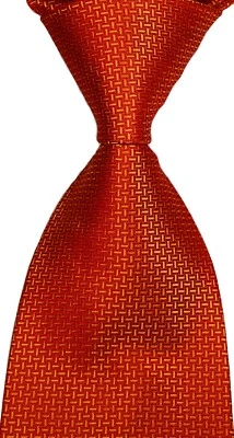 New Classic Solid Checks Orange JACQUARD WOVEN 100% Silk Men's Tie Necktie - Image 1 of 2