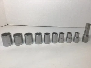 9 Craftsman 12pt 1/2 Drive SAE Sockets -V- Series + 3” Extension 10pcs Total - Picture 1 of 4