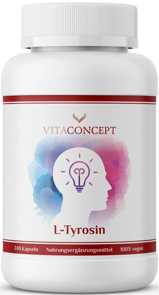 VITACONCEPT L-TYROSIN I 1000 mg Tagesdosierung I 240 Tyrosin Kapseln I vegan & hochdosiert