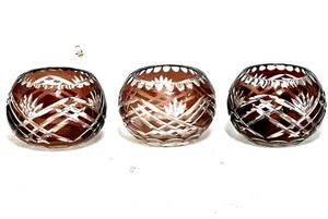 "Juego de 3 candelabros votivos de vidrio grabado bohemio de 3 tonos rojos 3,5"" w X 2,5"" h de colección" - Imagen 1 de 17