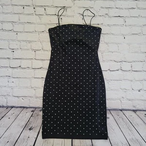 H&M Black Velvet Dress Silver Rhinestones All Over Spaghetti Straps LBD XS - Picture 1 of 6
