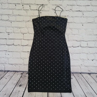 Vestido de terciopelo negro H&M pedrería plateada correas de espagueti LBD XS Foto 1 de 4