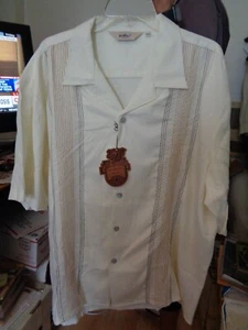 New+Tag! DaVINCI 50's Style Off White Camp Collar! Embroidered Stripes! XXXL - Picture 1 of 3