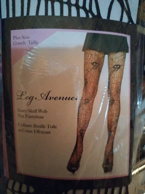 Leg Avenue Skull Web Net Pantyhose Plus Pirate, Day of Dead, Cosplay Grunge  - Image 1 of 3