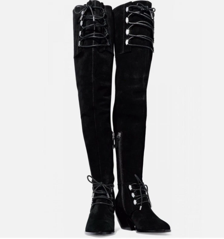 ITÁLIA💕CERIMÔNIA DE ABERTURA WESTERN Saltos CUECA PRETA Couro SOBRE O JOELHO BOTAS Altas - Imagem 1 de 4